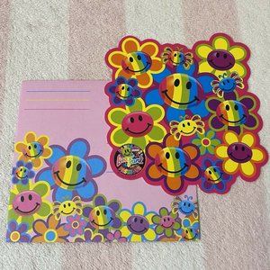 Vintage Lisa Frank Smiley Face Flowers Fantastic Fashions Notecard & Envelope